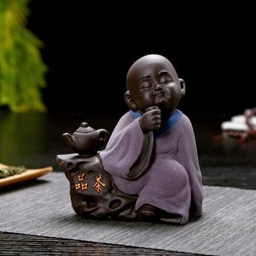 Creative Purple Sand Tea Ornaments Supportable Little Monk Poetry Wine Scented Tea Cute Buddha Home Decoration Tea Pet Zen Decor