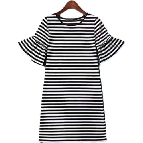 Summer Dresses Korean Bell Short Sleeve Stripe Female Dresses New Women Clothes Slim Plus Size Fashion T-Shirt Dress X130