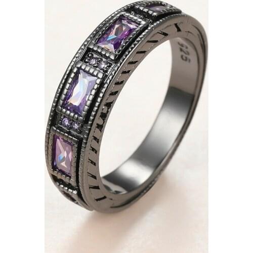 Trendy Female Purple Crystal Stone Ring Luxury 14KT Black Gold Wedding Rings For Women Charm Bride Square Zircon Engagement Ring