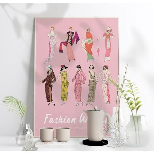 Fashion Woman Wall Hanging Art Prints Poster, Fashionable Vintage Dress Exhibition Canvas Painting, Girls Room Home Decor Gift
