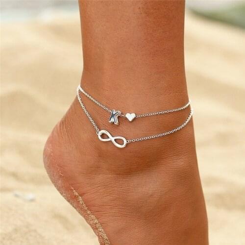 Modyle 2021 New Heart Anklets Bracelet for Women Silver Color Letter Leg Chain Ankle Bracelet A-Z Alphabet Anklet Christmas Gift