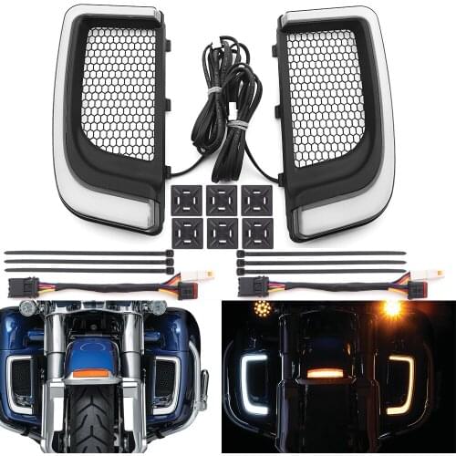 Motorcycle LED Fairing Lower Grills Turn Signals Running Lights Fits For Harley-Davidson Electra Glide Road Tri Glide 14-20