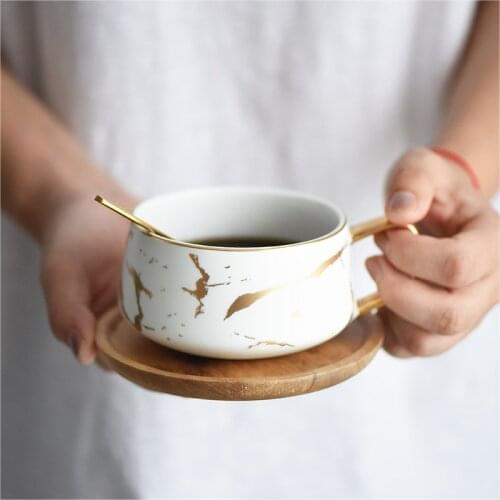 JSWORK Ceramic Espresso Tea Coffee Cup Sets Mugs Wood Coasters Saucers Tazas Caneca Tableware Cafe Free Shipping