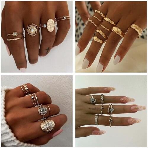 Geometry Inlaid Zircon Ring Bohemian Wedding Flower 6-piece Set Ring Alloy Ring Female Jewellery Wholesale Anillos Anel