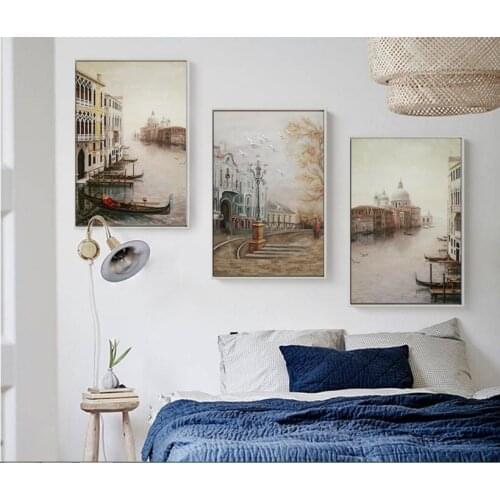 Water City Street River Europe Landscape Canvas Paintings Modular Pictures Wall Art Canvas For Living Room Decoration No Frame