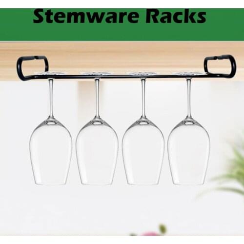 Wall Mount Wine Glass Hanging Holder Goblet Stemware Storage Organizer Rack Under Cabinet Glasses Cup Stoage for Bar Kitchen