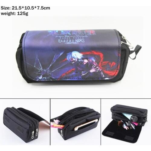 Anime Tokyo Ghoul Cartoon Nylon Pencil Case Boy Girl Student Cosmetic Bags Zip Penbag Multifunction Travel Makeupbag Stationery