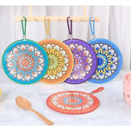 New wash-free insulation mat Amazon Mandala pattern decorative cutlery Round ceramic cup cushion with sling
