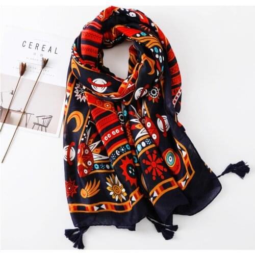 Autumn Winter Fashion African Ethnic Floral Tassel Viscose Shawl Scarf From Indian Women Print Warm Hijab and Wraps Muslim Sjaal