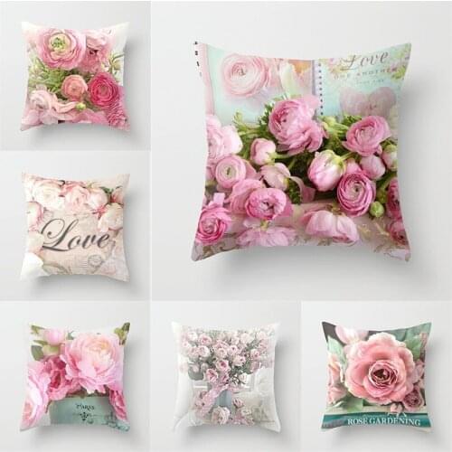 Rose Flower Pattern 45x45cm Polyester Home Decorative Sofa Bed Pillowcase Car Seat Waist Pillow Case Cushion Cover