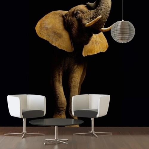 Simple modern black background elephant background wall paper living room Southeast Asia murals 3d three-dimensional personality