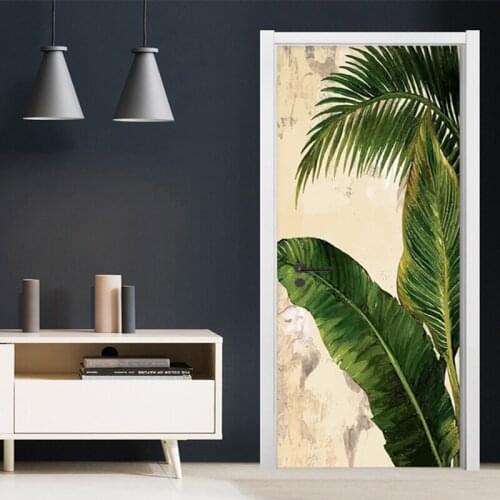 PVC Self Adhesive Waterproof Photo Wallpaper 3D Tropical Plant Green Leaves Murals Living Room Bedroom Door Sticker Home Decor