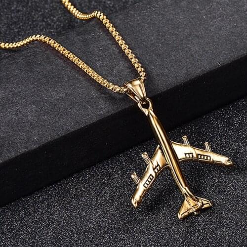Aircraft & Airplane Pendant Necklace Gold Silver Color Stainless Steel Cool Necklace for Women Men Jewelry collier femme 2020