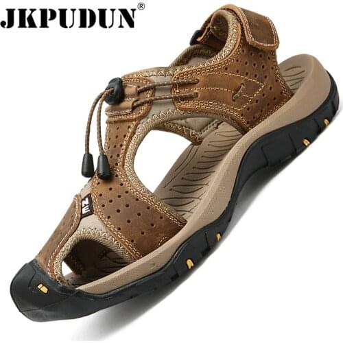 Summer Men Sandals Genuine Leather Outdoor Roman Beach Shoes Slippers High Quality Breathable Men Casual Shoes Plus Size 38-48