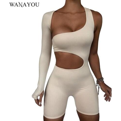 WANAYOU Sexy Hollow Yoga Set Women Breathable One-piece Sports Set Quick Dry Fitness Workout Set Asymmetrical Tailoring Jumpsuit