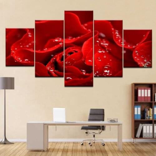 Modern 5 Piece Red Rose Flower Canvas HD Printed Frame Poster Abstract Paintings Wall Art Modular Pictures Home Decor