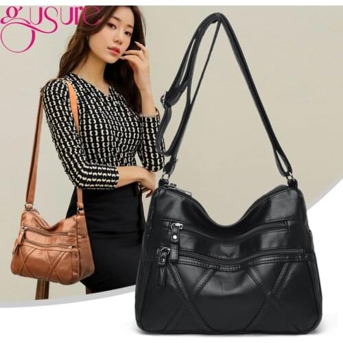 Gusure Mom PU Leather Shopping Crossbody Bag Purse Fashion Multi-pocket Shoulder Messenger Bag Popular Simple Female Daily Bags