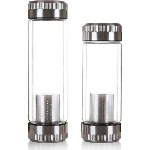 Heat Insulation Double deck Water Bottle Glass Bottle With Stainless Steel Tea Infuser Filter Double Wall Glass Sport Tumbler