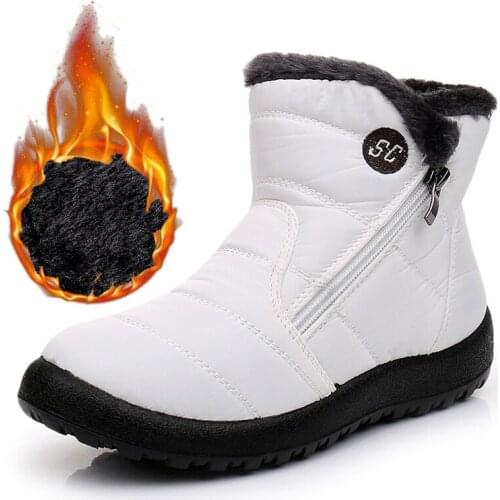 Warm Women Boots Winter Snow Boots White Black Thick Fur Waterproof Winter Shoes Women Ankle Booties Female Botas Mujer Size 43