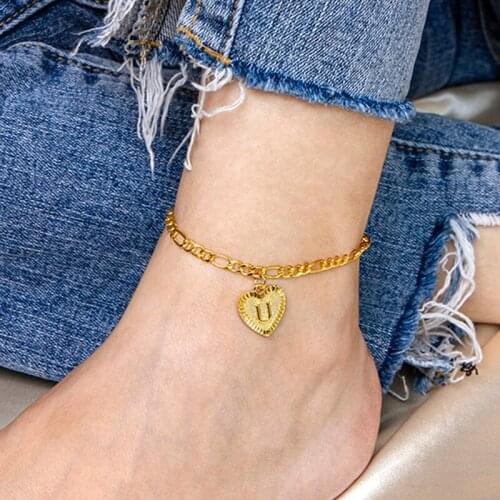 High Quality Heart Pendant Women Anklet 26 Letter Chain Anklets Leg Bracelet Foot Jewelry Accessories Love Gifts
