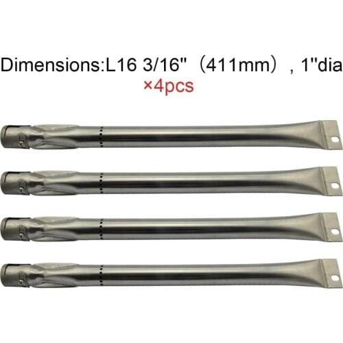 BBQ Parts Gas Grill Replacement 16.2 Inch (41.1cm) Straight Stainless Steel Burner 4pack