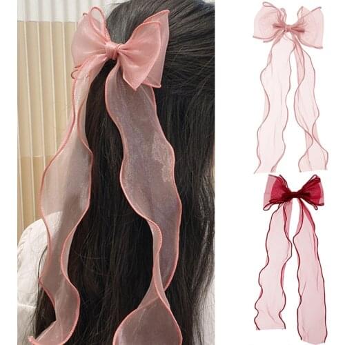 IFMIA Korean Hairpins 2021 New Women Large Bow Hairpin Chiffon Big Bowknot Ribbon Hairband Clip Lady Girls Spring Hair Accessory
