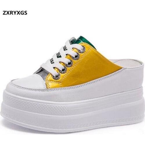 New spell color Round head women slippers Increased shoes platform slippers wedges sandals 2020 light genuine leather sandals