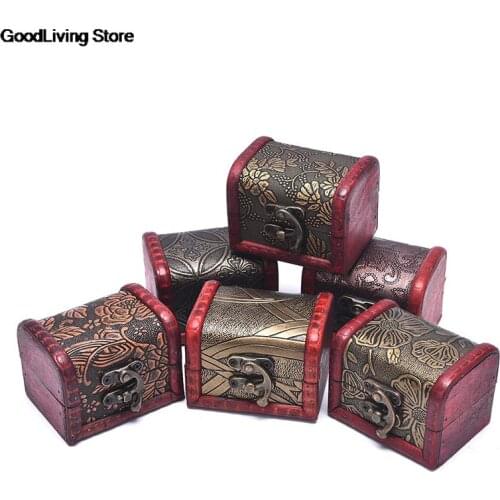 1pc Antique Mini Wood Treasure Chest Storage Box Jewelry Organizer Box Gift Box
