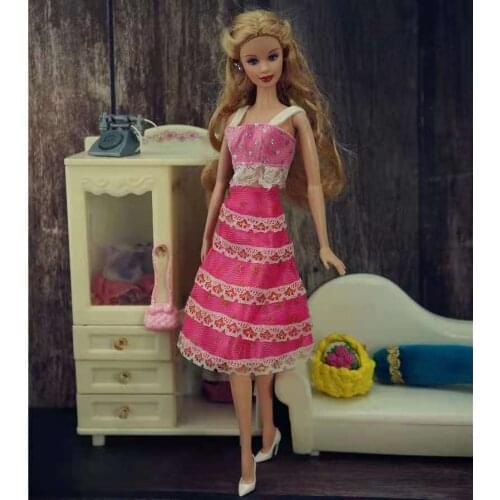 11.5" Hot Pink Lace Top Skirt Fashion Doll Outfit for Barbie Doll Clothes Party Gown Clothing 1/6 BJD Dolls Accessories Baby Toy