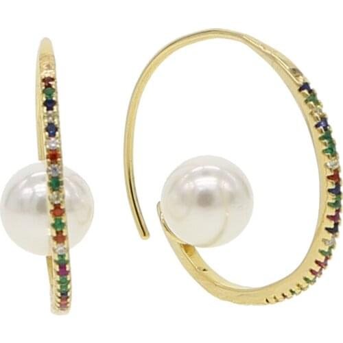 2020 Dropshipping rainbow style large with fresh pearl jewelry paved beautiful colorful cz paved women lady wedding gift