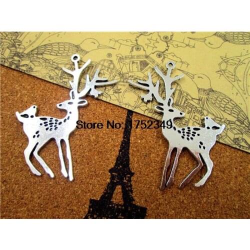 5pcs--Large Reindeer Charms, Antique sliver 2 Side Deer With A Bird Charm Pendants