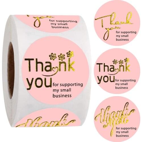 500pcs pink gold foil "thank you for supporting my business"sticker for envelope seal labels stickers flower stationery sticker