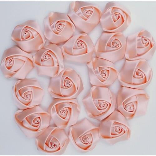 10Pieces/Bag Coral Color 3.5CM Satin Ribbon Rose Flower Silk Fabric Flower Handmade DIY Wedding Bouquet Hair Cloth Accessories