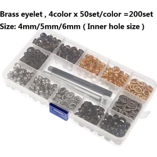 Free Shipping 200set Brass eyelet and Eyelet Punch Die Tool Set for Leather Craft Clothing Grommet Banner 4mm 5mm 6mm