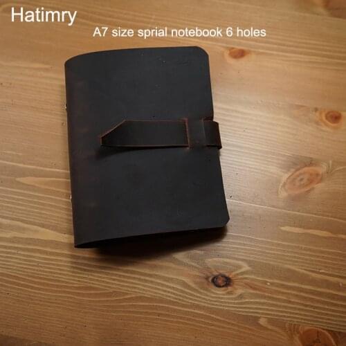 Hatimry Genuine leather A7 size notebook journal travelers handmade notebook 6 holes sparil books school supplies passport book
