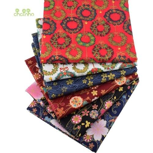 Chainho,6pcs/Lot,Bronzing Floral Series,Printed Twill Cotton Fabric,Patchwork Cloth,For DIY Quilting Sewing Baby &Child Material
