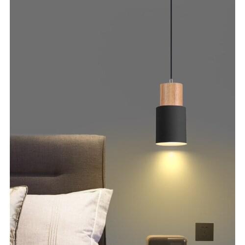 Nordic Lighting Household Colored Single Head Iron Dining Room Bedroom Kitchen Modern Interior Decoration LED Wooden Chandelier