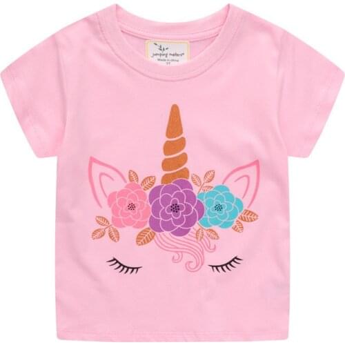 Jumping Meters Unicorns Summer Girls T shirts Cotton Baby Cute Animals Print Fashion Baby Tees Kids Tops Clothes For Children