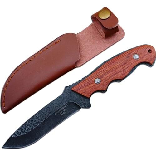 DuoClang ONE Keel Steel Forging Fixed Blade Knife Self-Defense Outdoor Thick Blade Knives with Leather Sheath