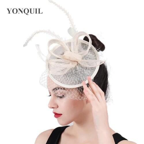 Bridal Headwear Headbands Women Chic Fascinators Veil Hats Linen Accessories Fancy Feather Ladies Church Cocktail Headpiece