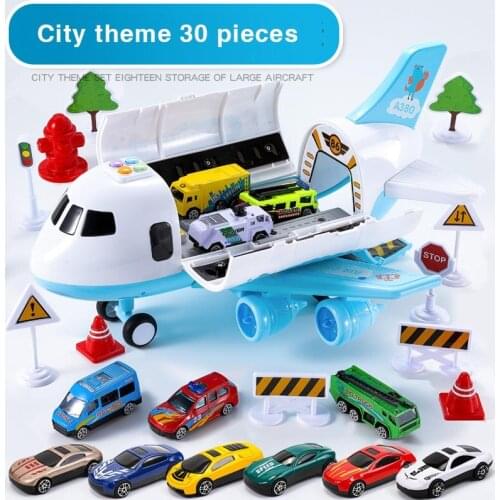 18-30pcs Childrens toy aircraft oversized music track inertia toy car plane passenger large storage space Airplain With Light