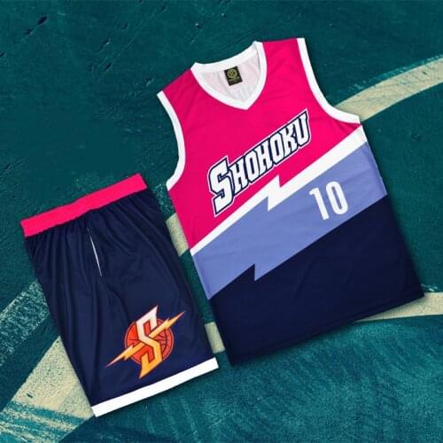 Slam Dunk Shohoku No.10 Hanamichi Sakuragi Cos Jersey Sets Multi Color Printed Basketball Vest & Shorts