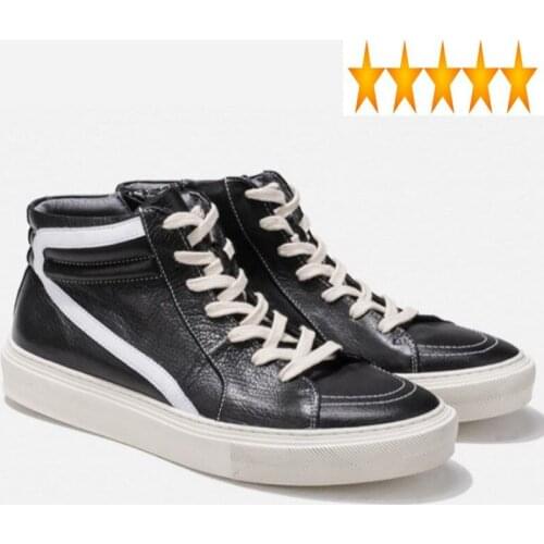 Real Brand New Men Cow Leather High Top Platform Luxury Lace Up Trainer Male Flats Sneakers Tenis Hip Hop Casual Shoes