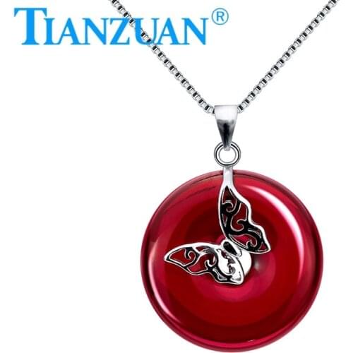 Butterfly Pendant 925 silver pendant necklace artificial red color ruby Circle with 25mm 46ct main stone for jewelry