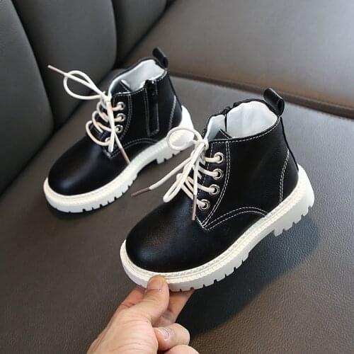 2020 hot sale Winter Childrens Shoes Martin boots Girls Plush Boots Kids Warm Fashion PU Leather Boots EU21-36
