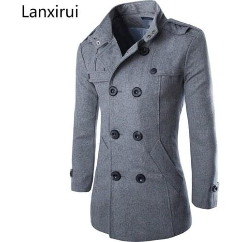 Fashion Men 'S Autumn Winter Coat Turn -Down Collar Wool Blend Men Pea Coat Double Breasted Winter Overcoat Nq905713