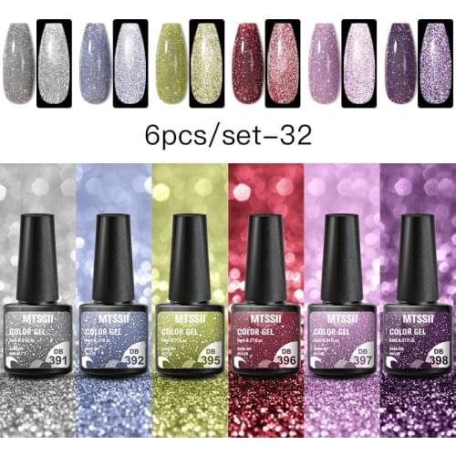 Mtssii Reflective Glitter Gel Nail Polish Set 6ml Sparkling Auroras Laser Nail Gel Nail Art Holographics Effect Soak Off UV Gel