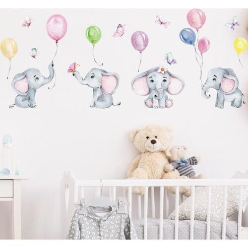 Cartoon Baby Elephant Balloon Wall Sticker for Kids Room Home Decoration Baby Bedroom Living Room Wallpaper Cute Nursery Sticker