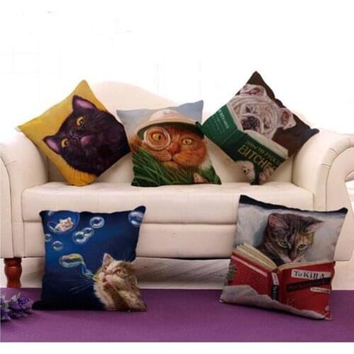 Cartoon Funny Dog and Cats Pattern Sofa Throw Pillow Covers Home Decorative Sofa Cushion Covers Bedroom Decor 18"