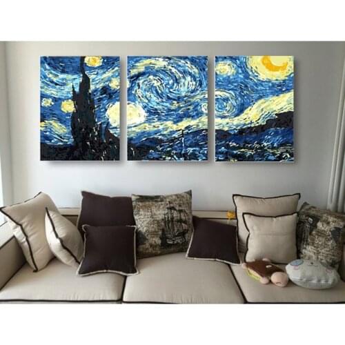 3 picture combinations Painting By Numbers DIY Van Goghs Starry Night Canvas Art picture Acrylic Coloring By Numbers Home Decor